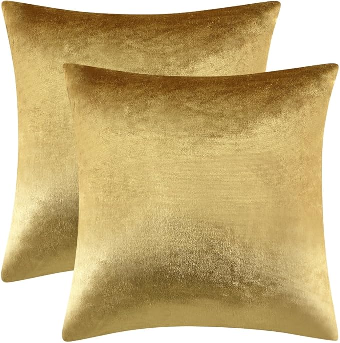 Living Room Decor GIGIZAZA GIGIZAZA Gold Velvet Decorative Throw Pillow Covers,18x18 Pillow Covers for Couch Sofa Bed 2 Pack Soft Cushion Covers