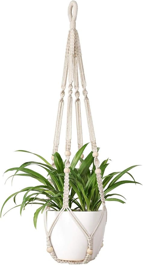 Bedroom Decor Mkono Mkono Macrame Plant Hanger Indoor Hanging Planter Basket with Wood Beads Decorative Flower Pot Holder No Tassels for Indoor Outdoor Boho Home Decor 35 Inch, Ivo