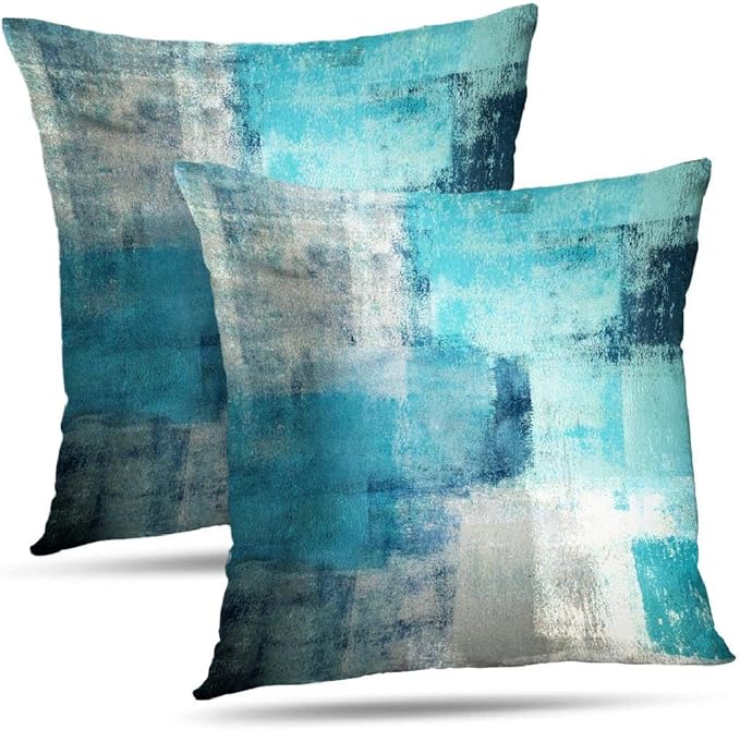 Bedroom Decor Alricc Set of 2 Turquoise and Grey Art Artwork Contemporary Decorative Gray Home Decorative Throw Pillow Covers Cushion Covers for Bedroom Sofa Living Room 18X18 Inch