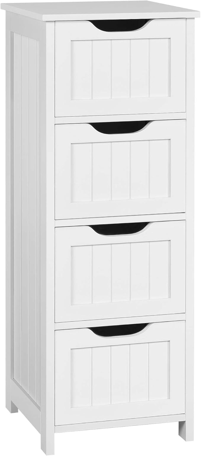 Bathroom Storage Yaheetech Bathroom Floor Cabinet, Wooden Side Storage Organizer, 4 Drawers Free-Standing Cabinet for Bathroom/Hallway/Living Room, White
