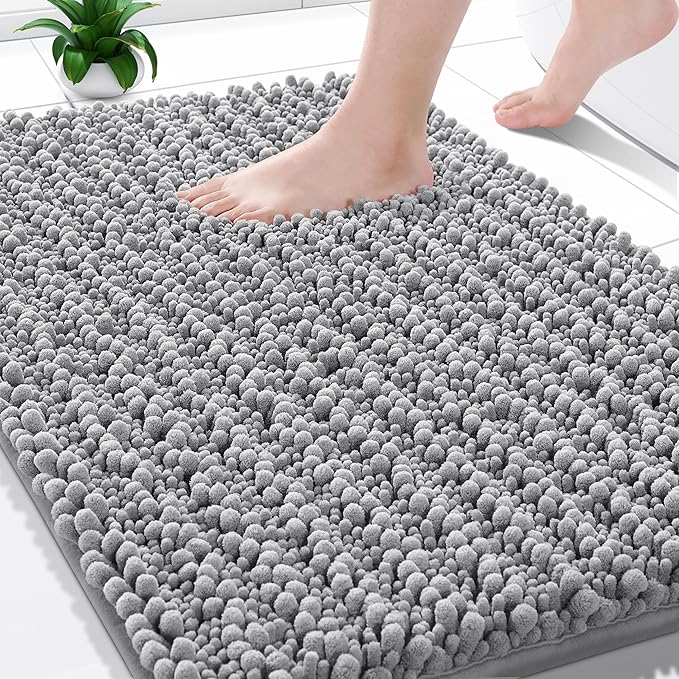 Bathroom Decor Yimobra Yimobra Bathroom Rugs Non Slip Washable - Ultra Soft Absorbent Chenille Bath Mat, Quick Dry Shaggy Floor Carpet for Tub Shower, Gray Home Decor Accessories, 