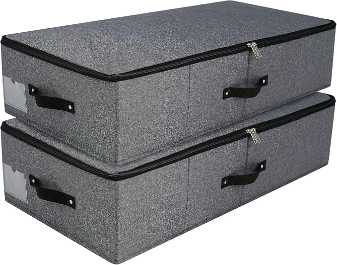 Bedroom Storage AMJ AMJ Foldable Under Bed Storage Basket Container [2 Pack] with Durable Fabric for Clothes, Shoes,Toys, Blanket, Comforter Organizers Bins, Black Grey