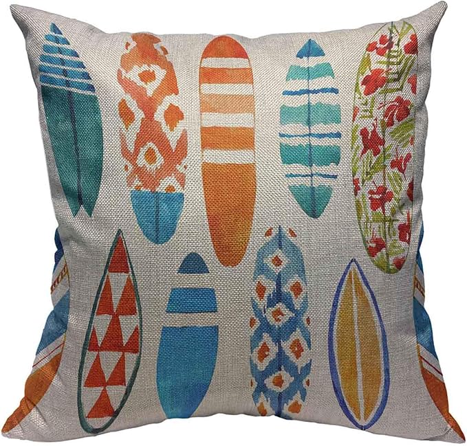 Living Room Decor VERSUSWOLF Throw Pillow Covers Wave Watercolor Surfboard Summer Beach Stylish Cotton Linen Decorative Square Pillowcases Cushion Cover 18 X 18 Inch