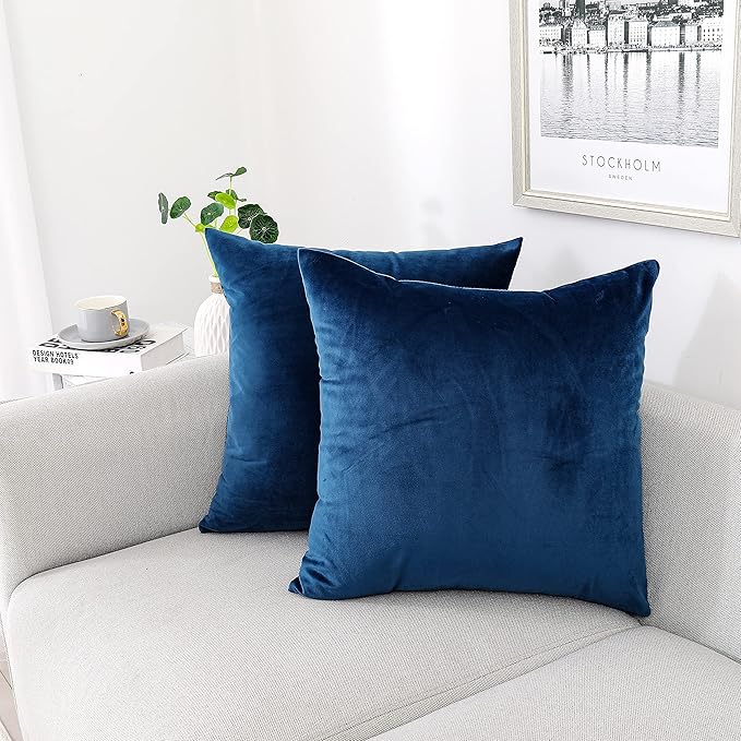 Living Room Decor NiNi ALL NiNi ALL Decorative Throw Pillow Covers Pack of 2 Velvet Throw Pillow Cases for Couch Pillows Cover Bedroom Living Room Outdoor Blue Pillow Covers 18x18 