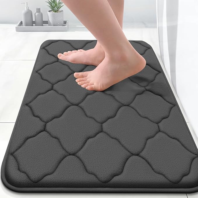 Bathroom Decor OLANLY OLANLY Memory Foam Bath Mat Rug 24x16, Ultra Soft and Absorbent Bathroom Rugs, Non-Slip, Comfortable, Machine Washable Bath Carpet for Bathroom Floor, Tub, Sh