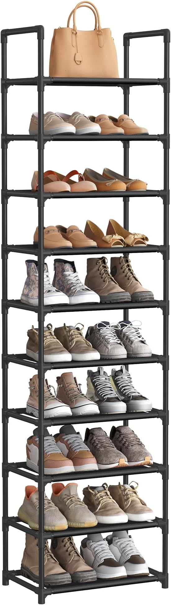 Bathroom Storage SONGMICS Shoe Rack, 10-Tier Shoe Shelf, Shoe Storage Organizer, 11 x 17.7 x 68 Inches, Metal Frame, Non-Woven Fabric Shelves