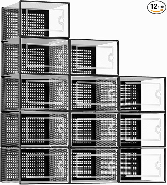 Bathroom Storage Kuject Kuject X-Large Shoe Storage Boxes Organizers Clear Plastic Stackable 12 Pack, Shoe Rack & Holder Substitute, Sneaker Containers, Toy Storage Organizer Bins 