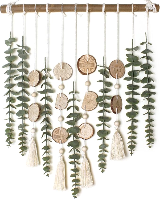 Kitchen Decor GIAUMA Artificial Eucalyptus Wall Decor Fake Greenery Leaves Stems Wall Hanging Plants on 16.5 inch Wooden Stick Boho Rustic Farmhouse Decor for Bedroom Kitchen Dinin