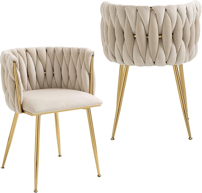 Bedroom Furniture NIOIIKIT NIOIIKIT Modern Velvet Dining Chairs Hand Weaving Accent Chairs Living Room Chairs Upholstered Side Chair with Golden Metal Legs for Dining Room Kitchen