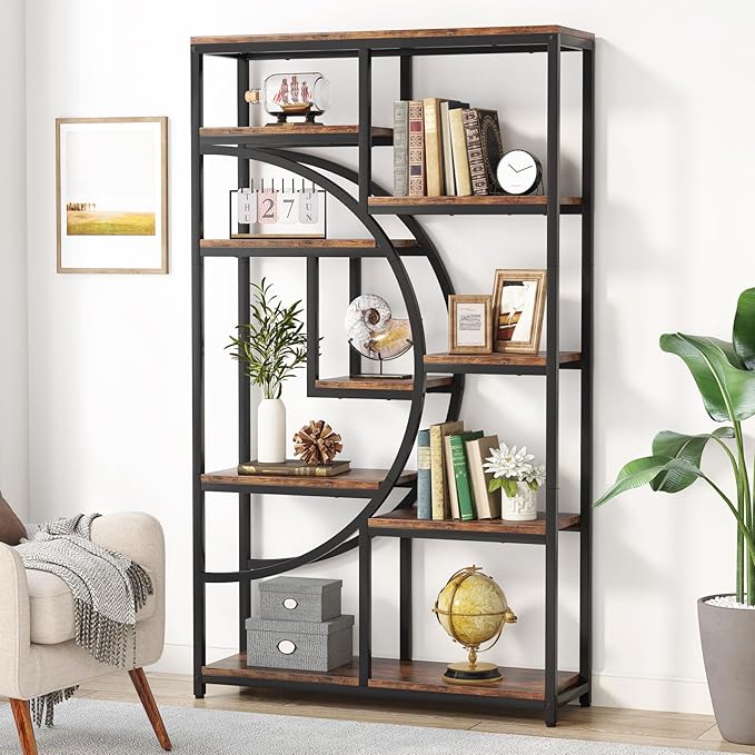Living Room Furniture Tribesigns Bookshelf, Industrial 5 Tier Etagere Bookcase, Freestanding Tall Bookshelves Display Shelf Storage Organizer with 9-Open Storage Shelf for Living R