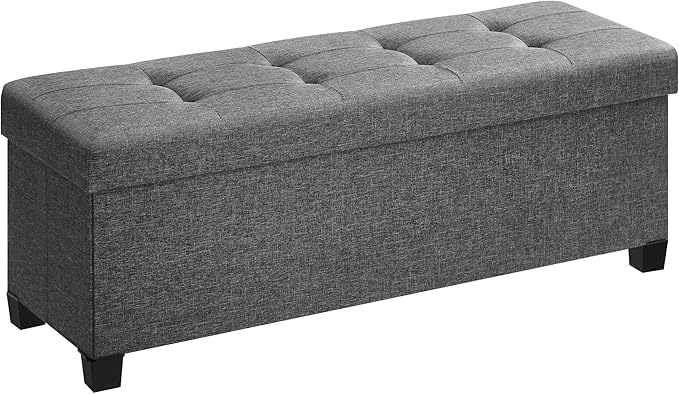 Living Room Furniture SONGMICS Storage Ottoman Bench, Foldable Foot Rest with Legs, 15 x 43 x 15.7 Inches, End of Bed Bench, Storage Chest, Load up to 660 lb, for Living Room, Bedroom, Entryway, Slate Gray ULSF018G01