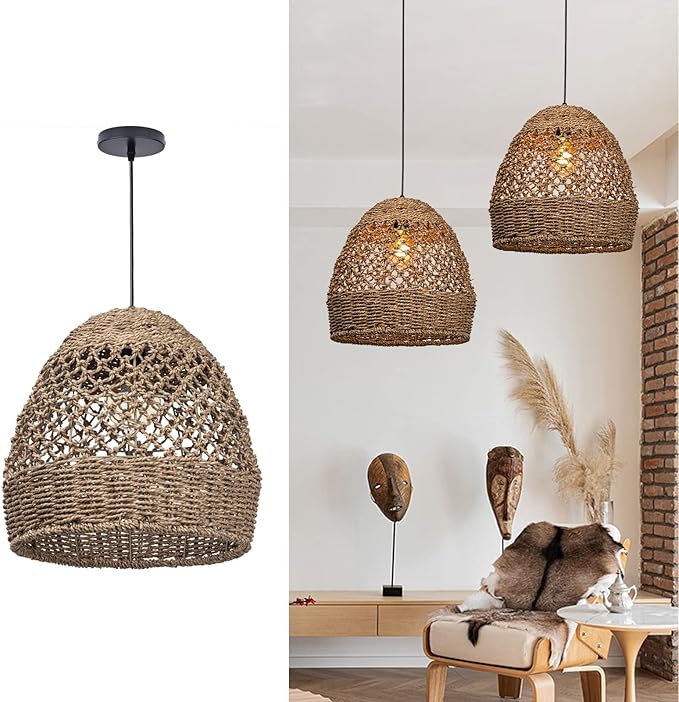 Kitchen Decor Arturesthome Arturesthome Woven Pendant Light, Modern Boho Hanging Lamp with Handwoven Rattan Shade, Farmhouse Coastal Pendant Light Fixtures for Kitchen Island, Dini