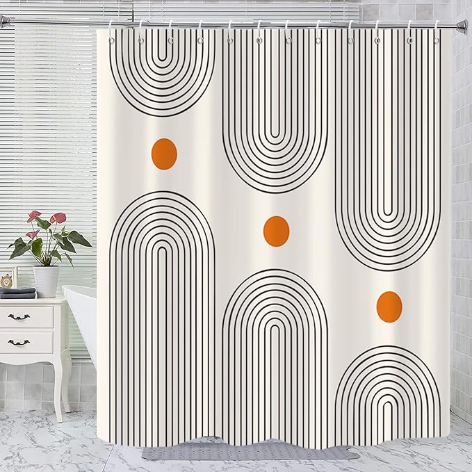 Bathroom Storage GKLEASG Boho Mid Century Shower Curtain, Minimalist Abstract Arch Simple Sun Modern Machine Washable Waterproof for Bathroom Decor Bathtub with 12 Hooks 72x72