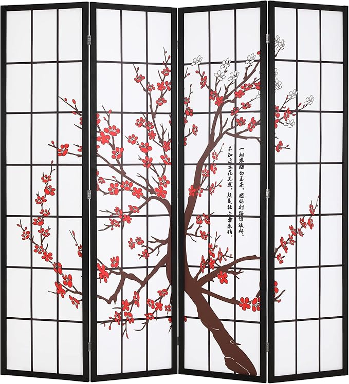 Living Room Furniture FDW FDW Room Divider 6Ft Folding Privacy Divider 4 Panel Oriental Shoji Screen Wall Divider Wood Divider Portable Freestanding Partition Screen,White