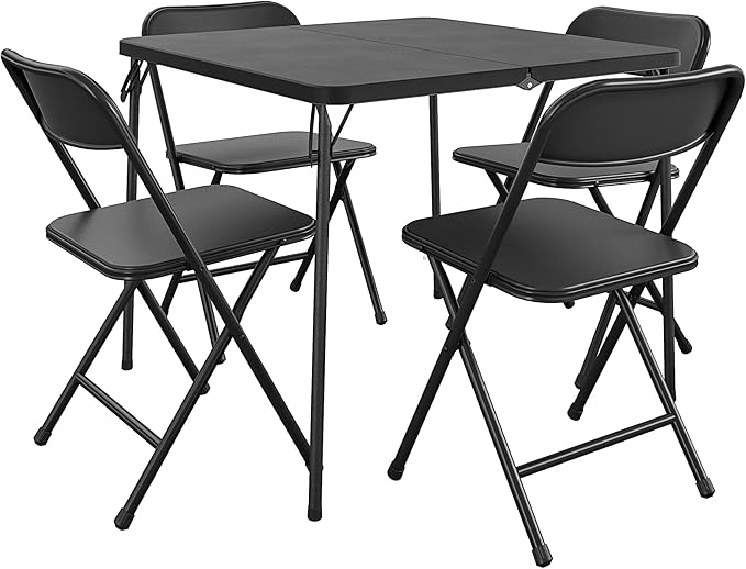 Living Room Furniture Cosco CoscoProducts Indoor/Outdoor Solid Resin Folding Table & Chair Dining Set, Perfect for Everyday Use, Hosting, Game Night, or Holiday Celebrations, 5-Pie