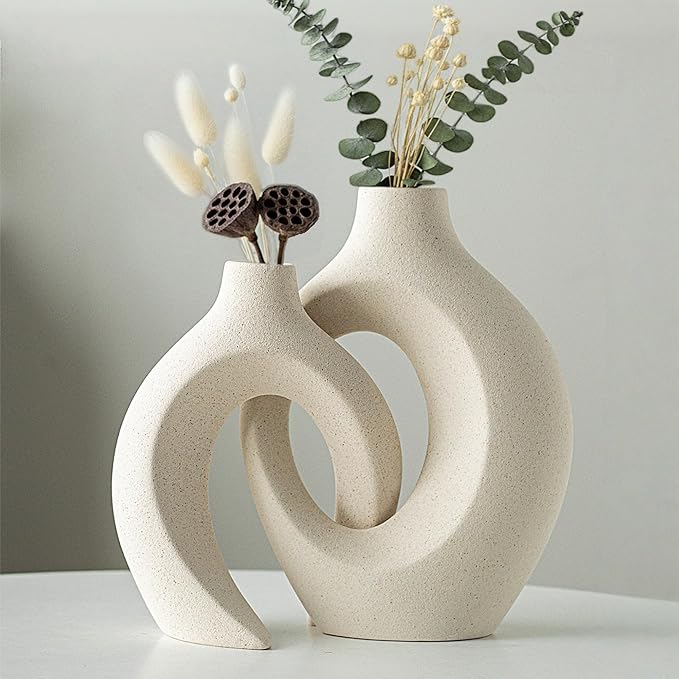 Living Room Decor Levvohd Levvohd Hollow Ceramic Vase Set of 2, Modern Nordic Minimalist Book Style Boho Aesthetic Vases for Home Decor Living Room Shelf Entryway Coffee Centerpiec