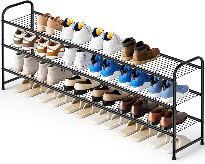 Bathroom Storage KEETDY KEETDY 3-Tier Long Shoe Rack for Closet Metal Shoe Organizer for Entryway, Wide Stackable Shoe Storage Shelf with Sturdy Wire Grid