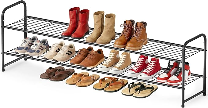 Bathroom Storage AOODA AOODA Long 2 Tier Shoe Rack for Closet Metal Wide Stackable Shoe Storage Organizer