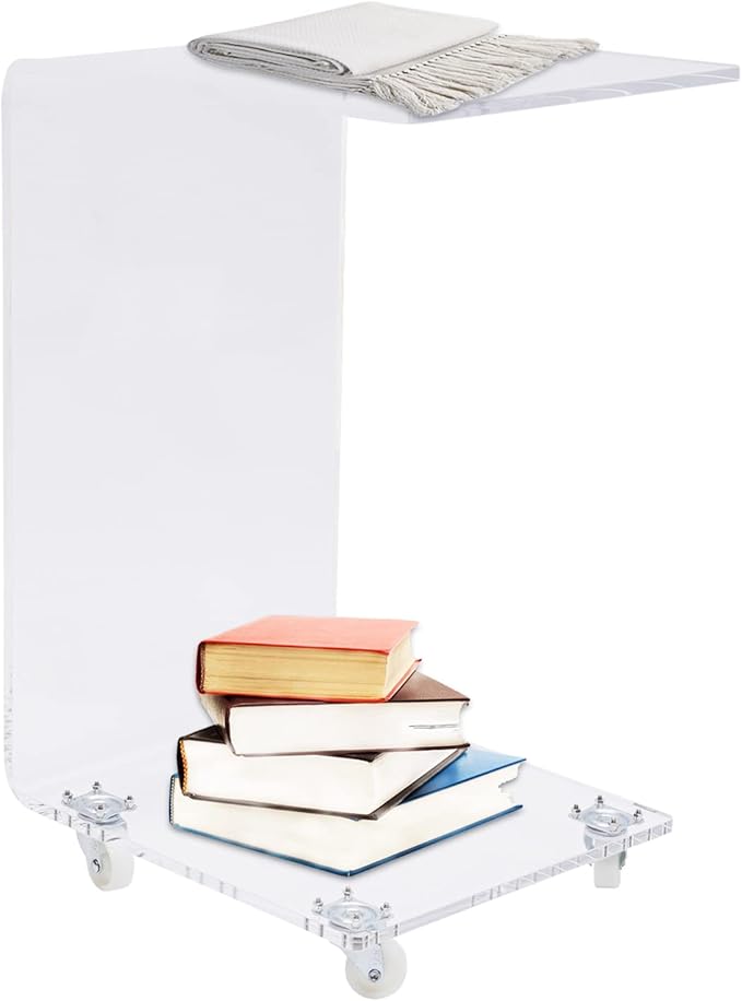Living Room Furniture YIYIBYUS Movable C-Shaped Sofa Side Table - Round Acrylic Side Sofa Table on Wheels,Clear Rolling Decoration Table for Living Room or Bedroom