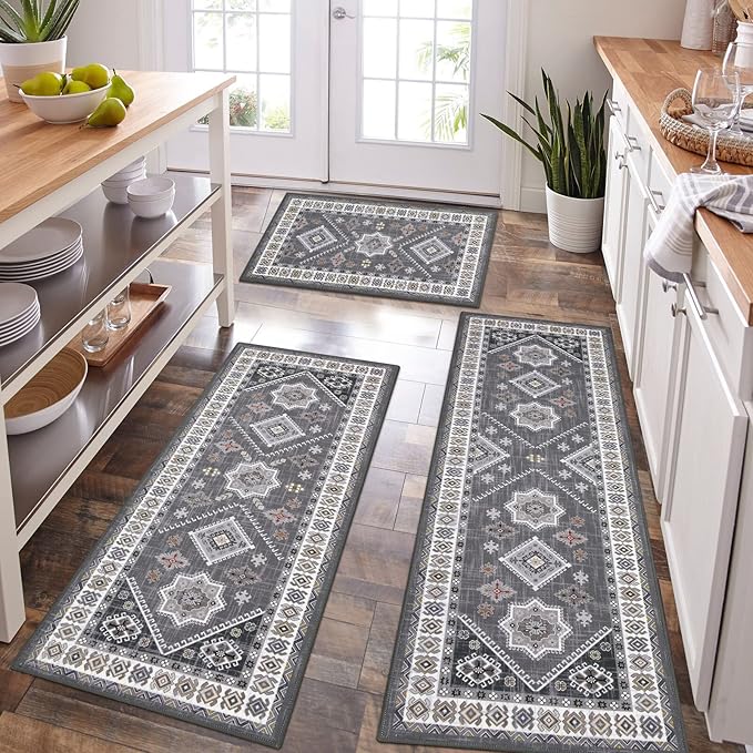 Kitchen Decor HEBE RUGS HEBE Boho Kitchen Rug Sets 3 Piece with Runner Non Slip Kitchen Rugs and Mats Washable Kitchen Mats for Floor Thick Kitchen Floor Mat Carpet Runner Rugs for
