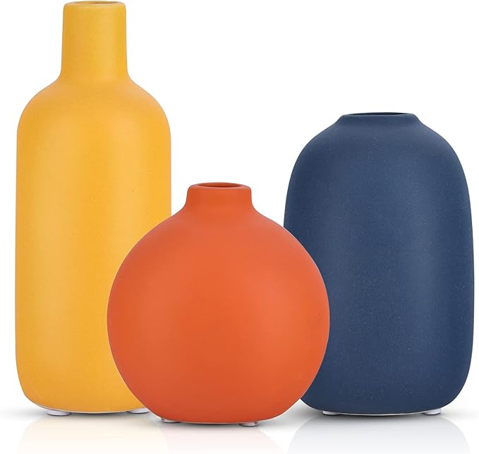 Living Room Decor LCCCK Cute Vase Matte Ceramic vases set of 3 Orange, Modern Boho Vases for Decor small vase,Centerpiece Table Decor japandi home decor Minimalist vase for Décor Room