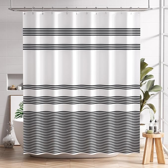 Bathroom Storage AmazerBath Black and White Striped Shower Curtain