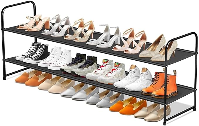 Bathroom Storage SLEEPING LAMB Long 2-Tier Shoe Organizer for Closet, Stackable Wide Shoe Rack