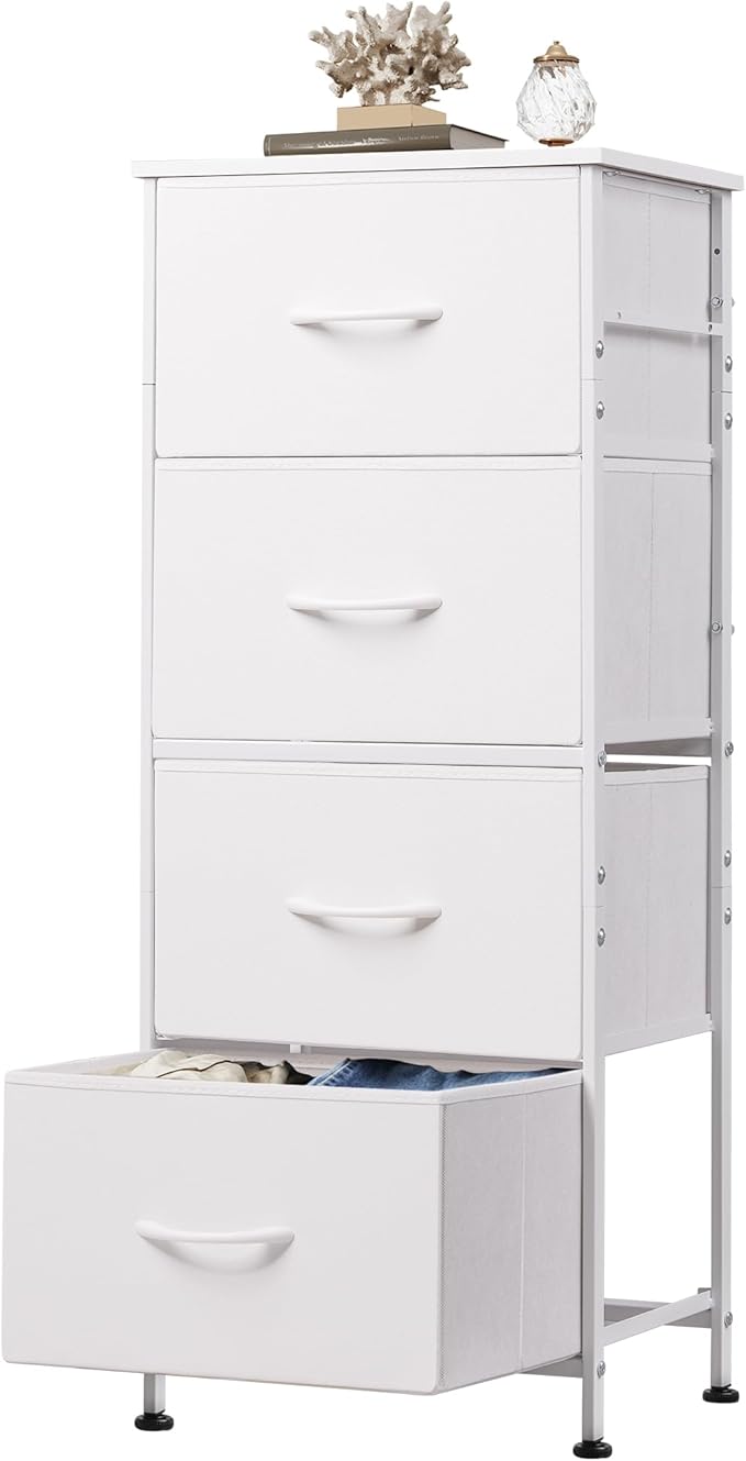 Bedroom Furniture WLIVE WLIVE Dresser with 4 Drawers, Storage Tower, Organizer Unit, Fabric Dresser for Bedroom, Hallway, Entryway, Closets, Sturdy Steel Frame, Wood Top, Easy Pull