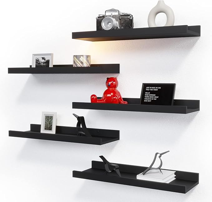 Bathroom Furniture RICHER HOUSE 5 Set Floating Wall Mounted Shelves, Black Shelves for Wall Decor