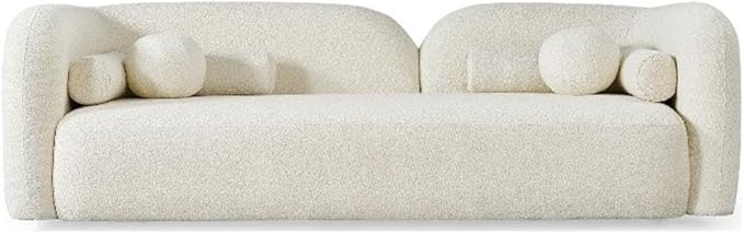 Living Room Decor Ashcroft Furniture Co Ivory Boucle Floor Couch Sofa - Mid Century Modern Tight Back Japandi Style Luxury Modern Fabric Curvy Arm Couches for Living Room, Apartmen