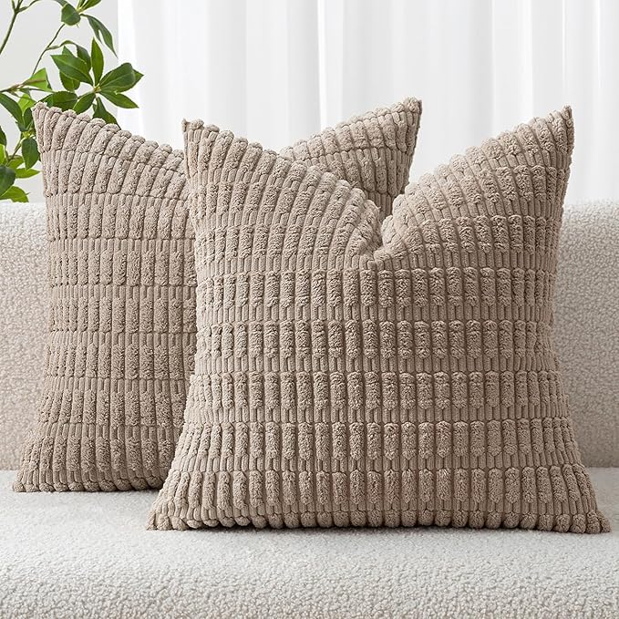 Living Room Decor MIULEE MIULEE Pack of 2 Corduroy Decorative Throw Pillow Covers 18x18 Inch Soft Boho Striped Pillow Covers Modern Farmhouse Home Decor for Sofa Living Room Couch 