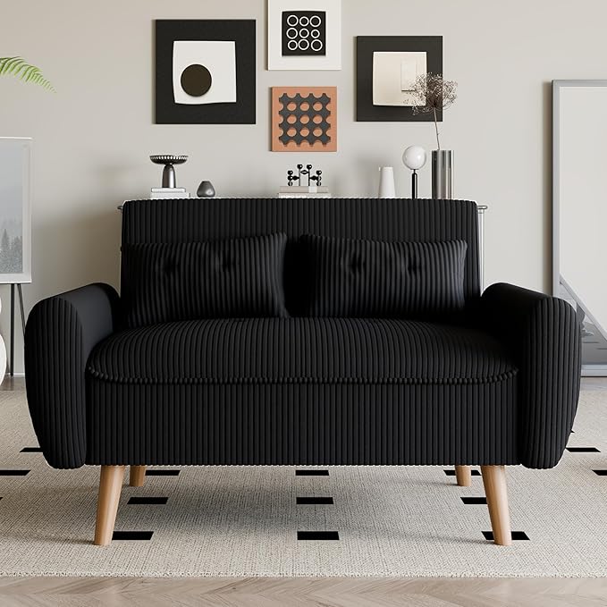 Living Room Furniture Vongrasig Vongrasig 48" Small Modern Loveseat Sofa, Mid Century Soft Corduroy Fabric 2-Seat Sofa Couch Tufted Love Seat with Back Cushions and Tapered Legs fo