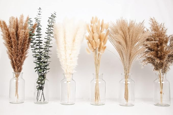 Bedroom Decor Naunauya 110 PCS of Boho Pampas Grass Decor, Naturally Dried Pompas, Bunny Tails Dried Flowers, and dried eucalyptus. Perfect for Weddings, Boho Party Decorations, an