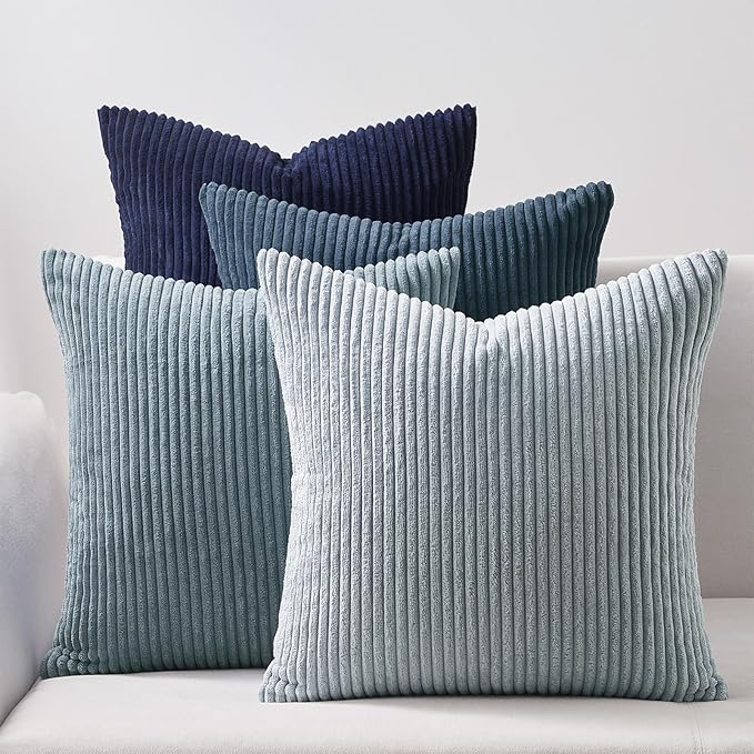 Living Room Decor Topfinel Topfinel Decorative Throw Pillow Covers Dusty Blue Navy Series 18x18 Inch Set of 4,Summer Corduroy Striped Toss Pillows for Couch,Patio,Balcony,Children 