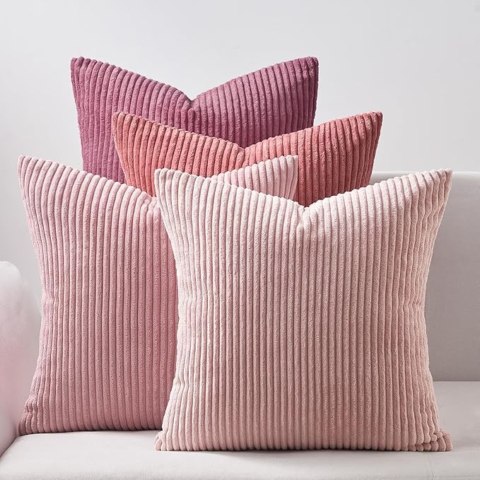 Living Room Furniture Topfinel Topfinel Pink Throw Pillows Covers 18x18 Inch Set of 4,Farmhouse Corduroy Decorative Cushion Case,Valentine\
