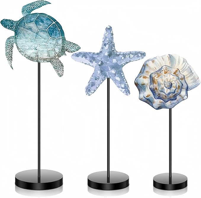 Living Room Decor Maitys Maitys 3 Pcs Sea Table Decor Coastal Turtle Starfish Decor Ocean Beach Centerpieces Nautical Standing Block Wooden Centerpiece Sign for Summer Holiday Seas