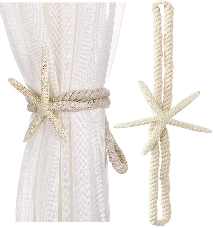 Bedroom Decor Xinally 2 Pcs Natural Starfish Curtain Tiebacks, Handmade Woven Rope Curtain Curtain Ties Blinds Accessories for Outdoor, Home, Office, Hotel, Living Room Curtain Dec