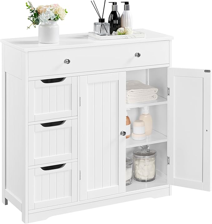 Kitchen Furniture Topeakmart Topeakmart Bathroom Free-Standing Floor Cabinet, Practical Storage Cabinet with 4 Drawers and 2 Doors for Kitchen, Entrance Area, Living Room, Adjustab