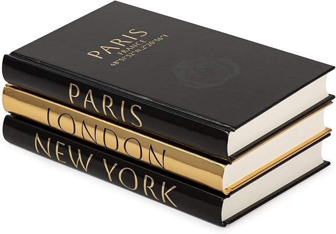 Living Room Furniture L’AMOUR HOME DECOR Decorative Books for Home Decor – Decorative Hardcover Display Faux Books for Bookshelf – Black and Gold Foiled Decor Books for Coffee Tabl