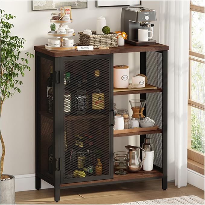 Living Room Furniture BON AUGURE BON AUGURE Coffee Bar Cabinet for Home Liquor, Small Storage Cabinet for Kitchen and Entryway, Farmhouse Industrial Buffet Sideboard Credenza