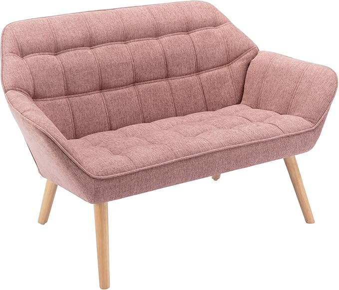 Living Room Furniture ZH4YOU 48" Small Loveseat for Small Spaces, Upholstered Linen Loveseat Sofa, Mid Century Modern Mini Couch with Armrest and Wood Legs for Bedroom, Living Room