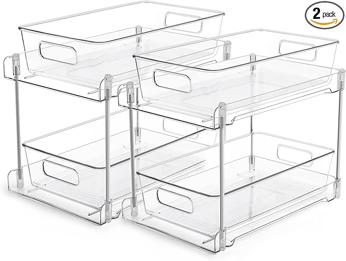 Kitchen Organisation Vtopmart Vtopmart 2 Tier Bathroom Storage Organizer, 2 Pack Clear Under Sink Organizers Vanity Counter Container, Cabinet Drawers Bins, Pull-Out Organization w