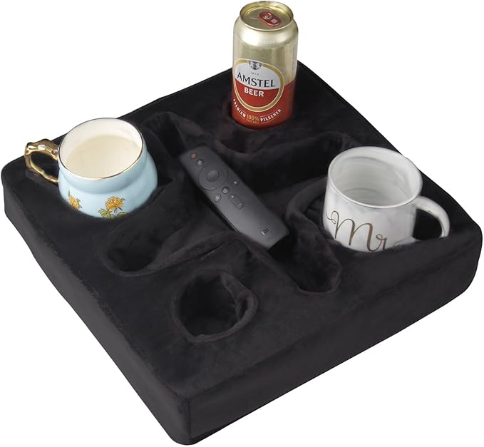 Living Room Organisation Xchouxer Couch and Bed Cup Holder Pillow, Sofa Refreshment Tray for Drinks/Remote Control/Snacks Holder (Black)