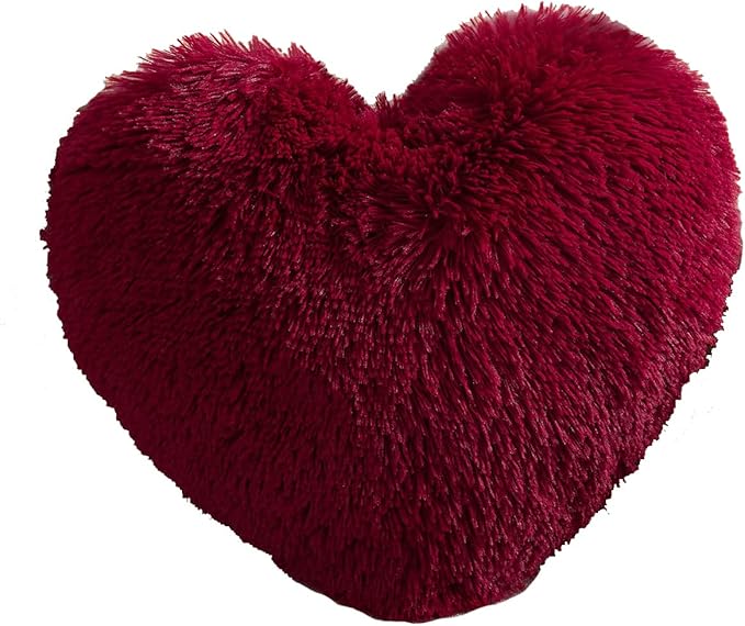 Living Room Decor MorroMorn MorroMorn Fluffy Heart Throw Pillows, Shaggy Decorative Pillow for Sofa Couch Bed, Cute Room Decor Decorations for Women Girls Kids (Dark Red)