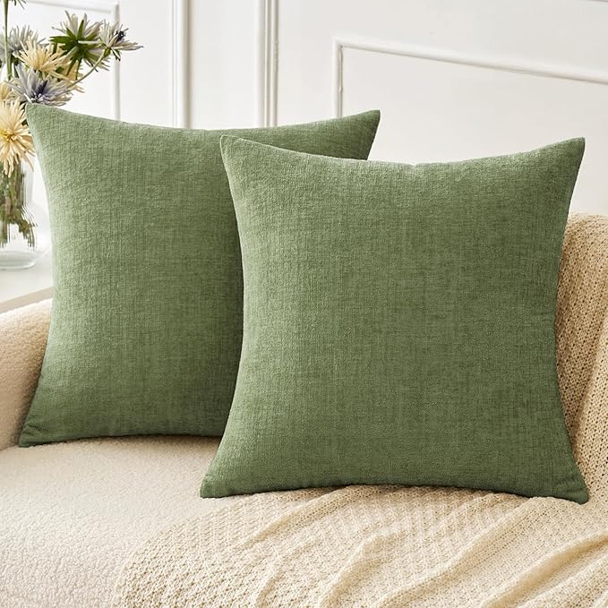 Living Room Decor MIULEE MIULEE Pack of 2 Couch Throw Pillow Covers 18x18 Inch Spring Soft Sage Green Chenille Pillow Covers for Sofa Living Room Solid Dyed Pillow Cases