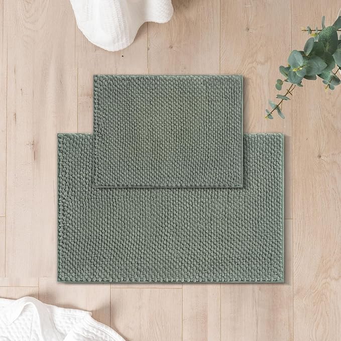 Bathroom Decor FRESHMINT FRESHMINT Chenille Bathroom Rugs 2 Piece Set - Non-Slip Water Absorbent