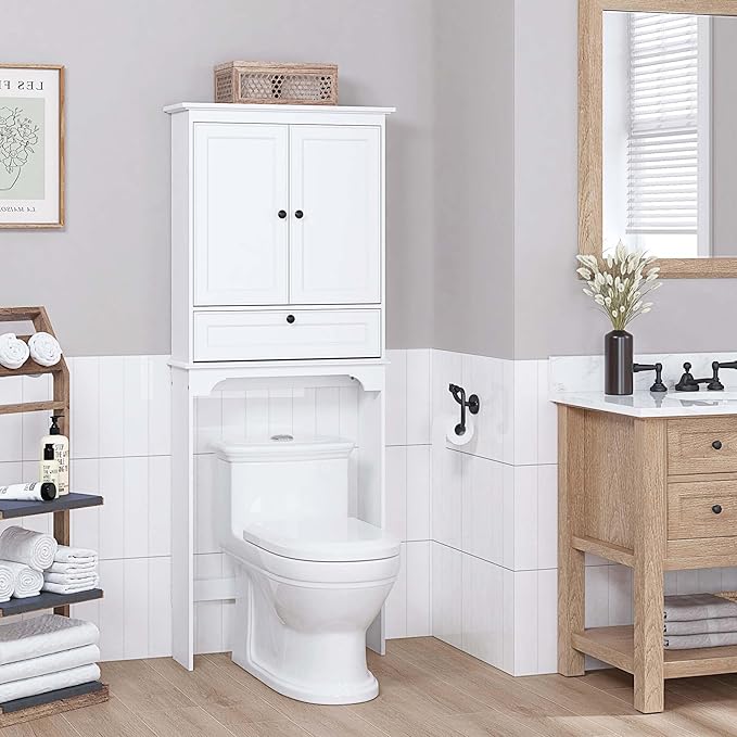 Bathroom Furniture Spirich Spirich Over The Toilet Storage Cabinet, Bathroom Above Toilet Storage Cabinet with Doors and Adjustable Shelves, White