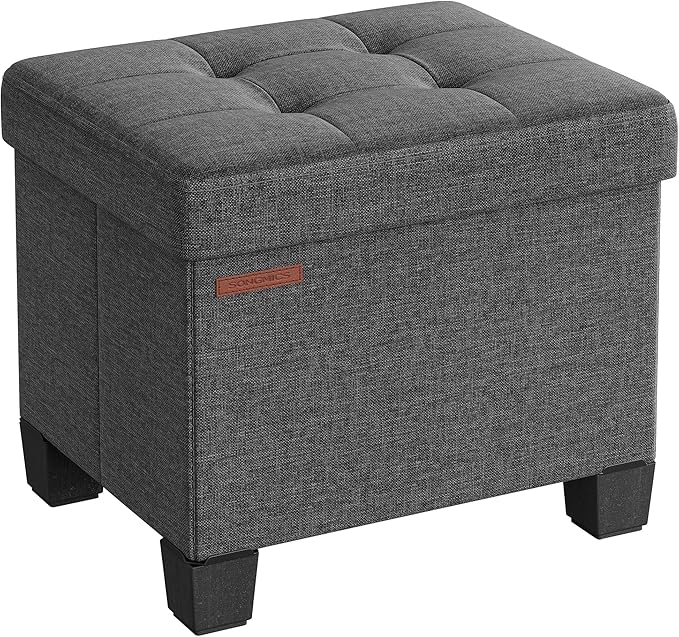 Living Room Furniture SONGMICS Storage Ottoman, Small Ottoman Foot Rest with Legs, 12.6 x 15.7 x 13.2 Inches Foot Stool, Load up to 660 lb, for Living Room, Bedroom, Dorm, Slate Gray