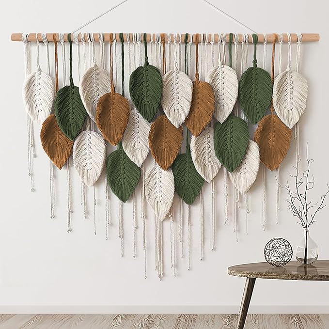 Living Room Decor KHOYIME KHOYIME Large Macrame Wall Hanging Boho Woven Tapestry, Chic Home Decor Modern Bohemian Handmade Leaf Feather Wall Art Decorations for Apartment Dorm Livi
