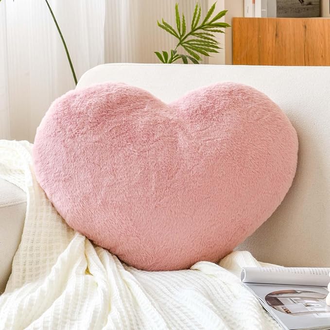 Living Room Decor XVTRU XVTRU Dusty Pink Heart Pillows, Cute Heart Decorative Pillow, Heart Shaped Throw Pillows for Bed, Faux Rabbit Fur Plush Hoom Decor Pillow Cushion for Chair 